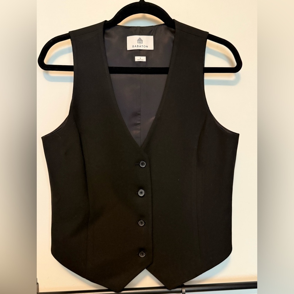This is a tailored suiting vest from Babaton, by Aritzia. Color black, Size 8.